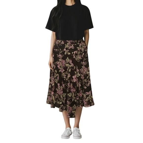 Emma James Petite Brown Asymmetrical Retro Print Skirt GrandmaCottageCore - Picture 1 of 15